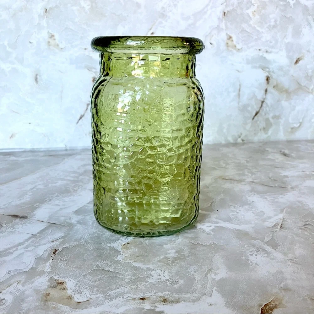 Hammered Jar Flower Vase Green 5 1/2
